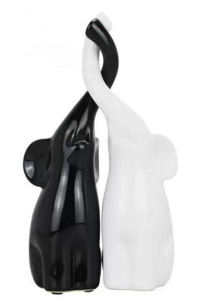 JOGO ELEFANTE COM 2 PCS 13,5 X 25,5 CM CERÂMICA PRETO/BRANCO